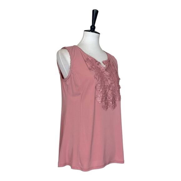 Roz & Ali Dressbarn Top Lace Split Neck Sleeveless Mauve Pink Women’s Size M - Picture 2 of 12